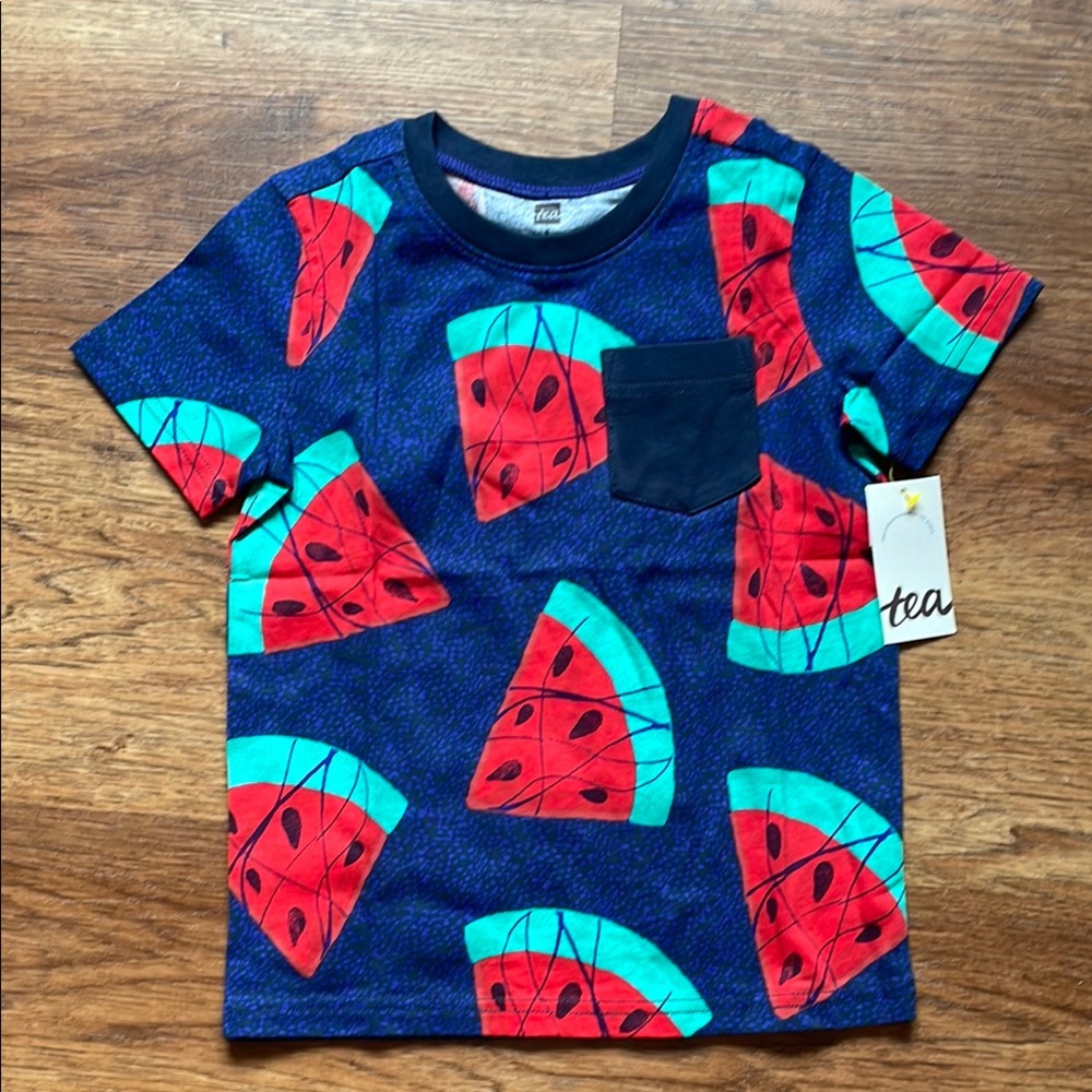 NWT Tea Collection watermelon pocket tee, size 6